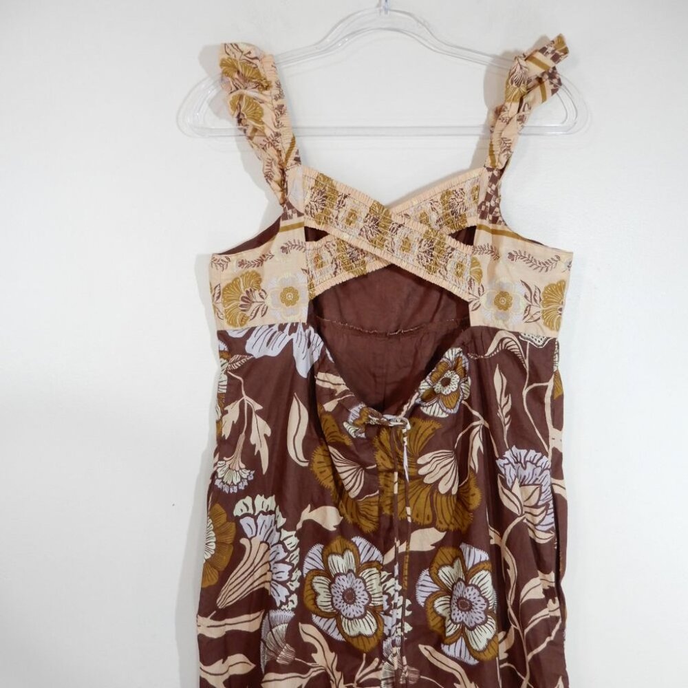 Free People Bali Albright Floral Cotton JUMPSUIT Size M Brown Coffee Combo NEW - Picture 11 of 13